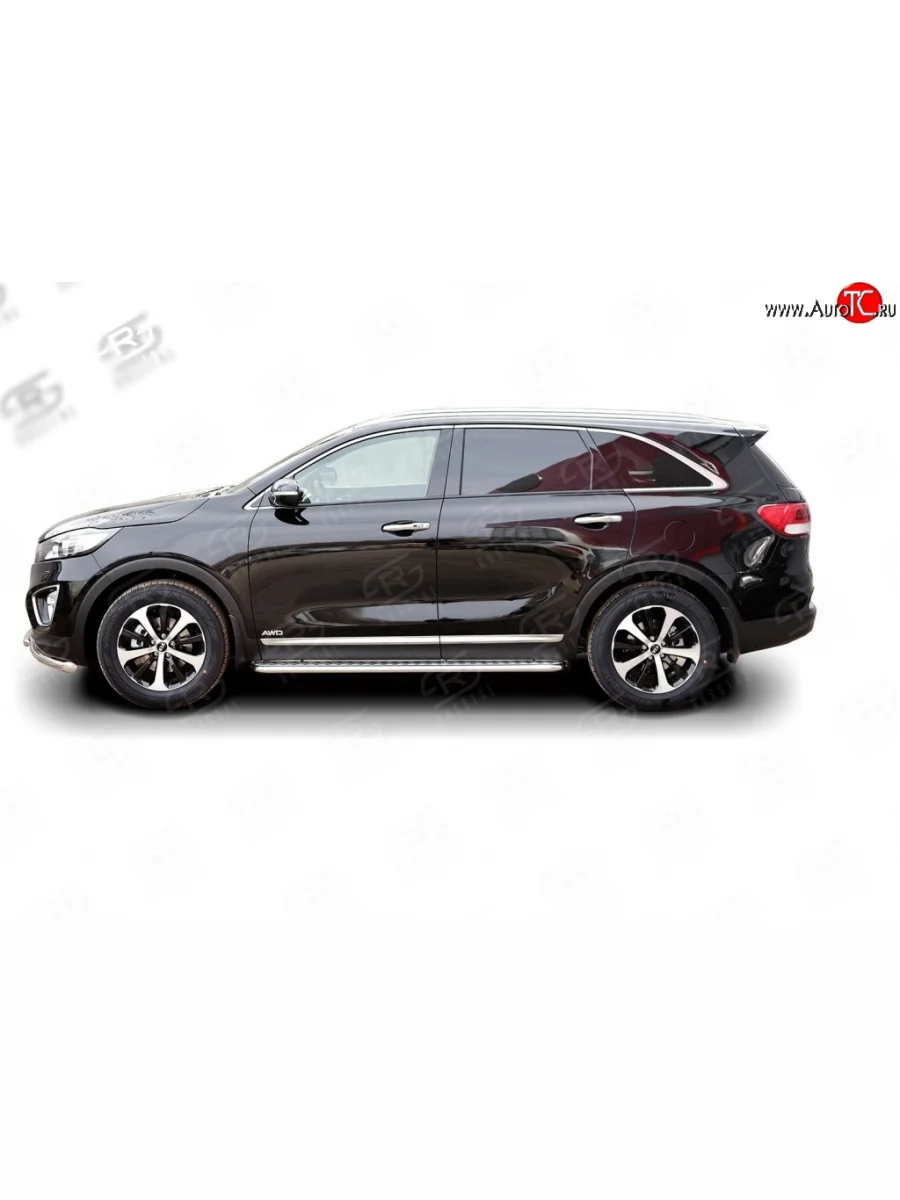 Широкая защита порогов Russtal KIA Sorento UM/Prime дорестайлинг (2014-2018) (Защита порогов с со скосами на торцах (вариант 1))  в Перми Пермском крае