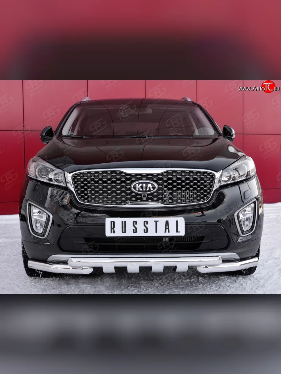 Защита переднего бампера (2 трубыØ63 мм, нержавейка) SLITKOFF  KIA Sorento (2014-2018) UM/Prime  в Перми Пермском крае