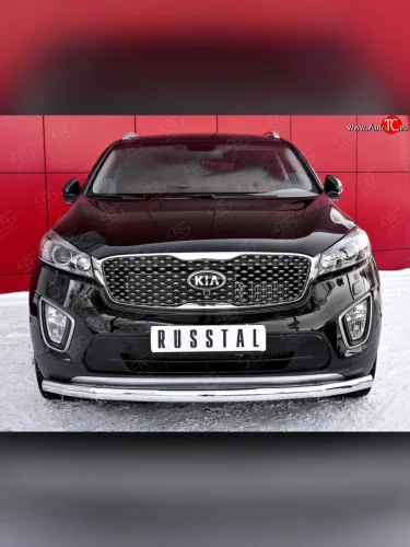 Одинарная защита переднего бампера диаметром 63 мм SLITKOFF KIA Sorento  UM/Prime (2014-2018) дорестайлинг