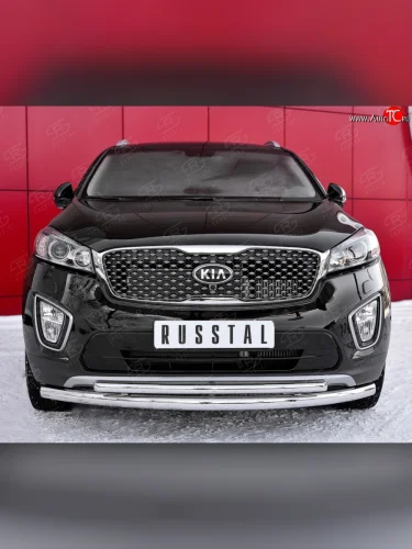 Защита переднего бампера (2 трубыØ63 и 42 мм, нержавейка) SLITKOFF KIA Sorento  UM/Prime (2014-2018) дорестайлинг