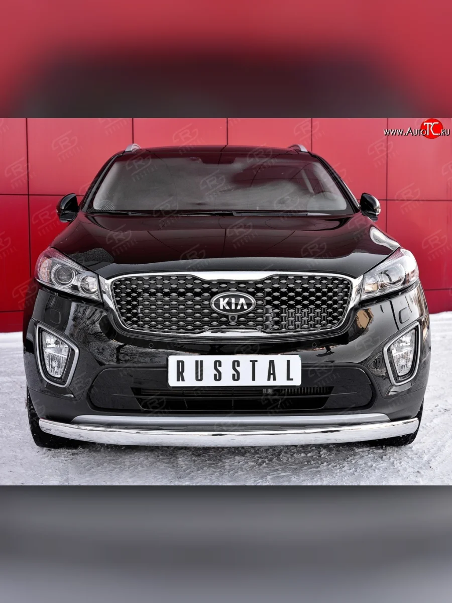 Защита переднего бампера (Ø75х42 мм, нержавейка) Russtal KIA Sorento UM/Prime дорестайлинг (2014-2018)  в Самаре Самарской области