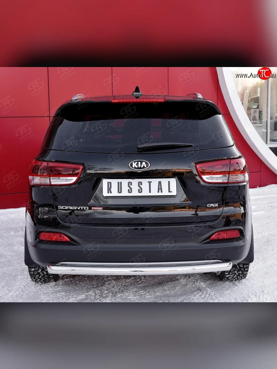 Защита заднего бампера (Ø75x42 мм, нержавейка) Russtal KIA Sorento UM/Prime дорестайлинг (2014-2018)  в Керчи Республика Крым
