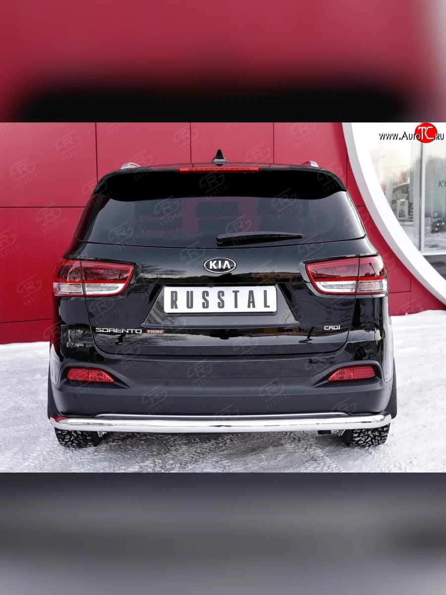 Одинарная защита заднего бампера из трубы с угловатыми сгибами диаметром 63 мм SLITKOFF KIA Sorento UM/Prime дорестайлинг (2014-2018)  в Керчи Республика Крым