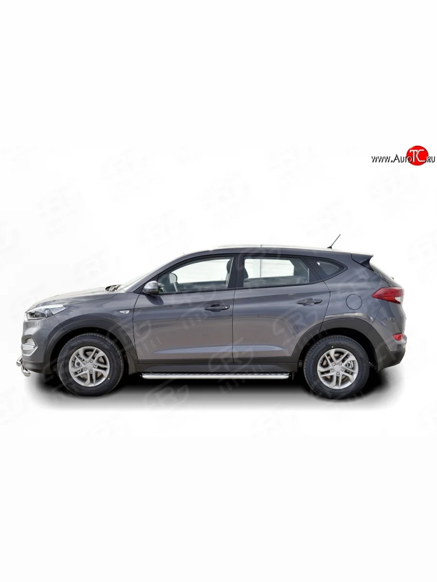 Широкая защита порогов Russtal Hyundai Tucson TL дорестайлинг (2015-2018) (Защита порогов с со скосами на торцах (вариант 1))  в Самаре Самарской области
