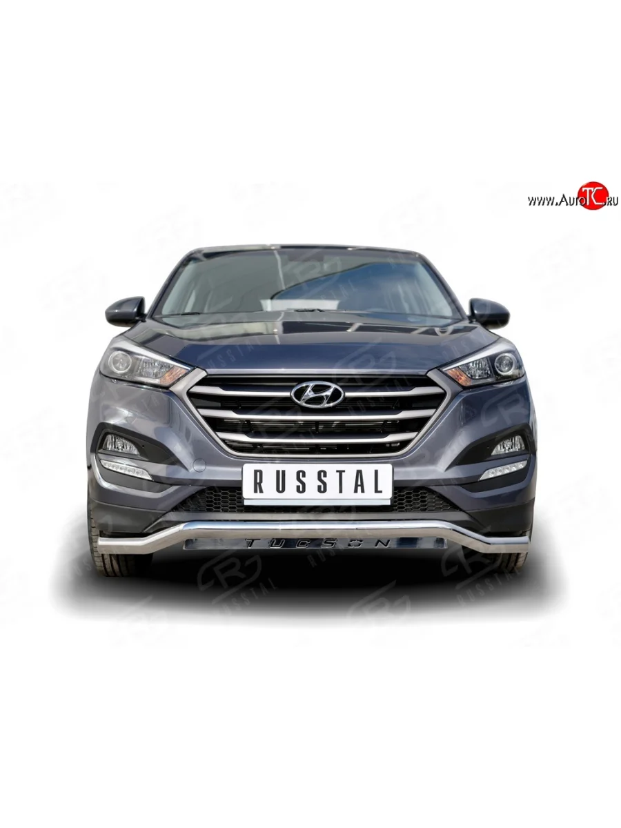 Защита переднего бампера (Ø63 мм волна, нержавейка) SLITKOFF Hyundai Tucson TL дорестайлинг (2015-2018)  в Керчи Республика Крым