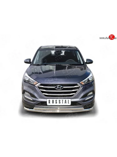 Защита переднего бампера (2 трубы Ø63 и 75х42 мм, нержавейка) SLITKOFF Hyundai Tucson  TL (2015-2018) дорестайлинг