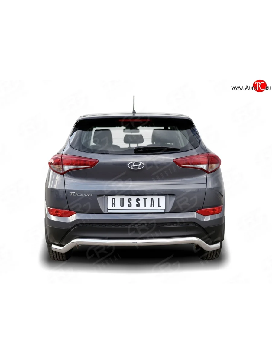 Защита заднего бампера (Ø63 мм волна, нержавейка) SLITKOFF Hyundai Tucson TL дорестайлинг (2015-2018)  в Керчи Республика Крым