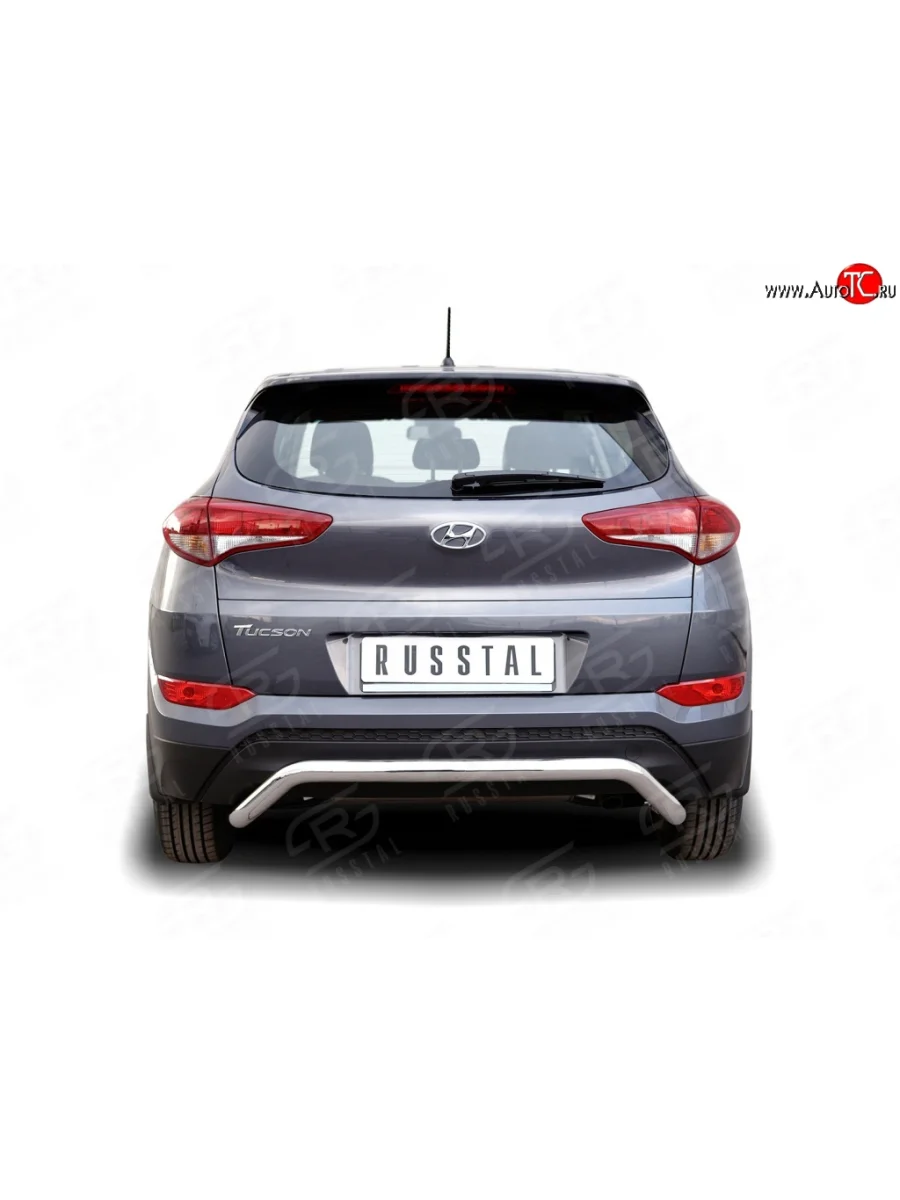 Защита заднего бампера (Ø63 мм волна короткая, нержавейка) SLITKOFF Hyundai Tucson TL дорестайлинг (2015-2018)  в Керчи Республика Крым