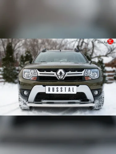 Одинарная защита переднего бампера диаметром 63 мм (рестайлинг) SLITKOFF Renault Duster  HS (2010-2021) дорестайлинг, рестайлинг