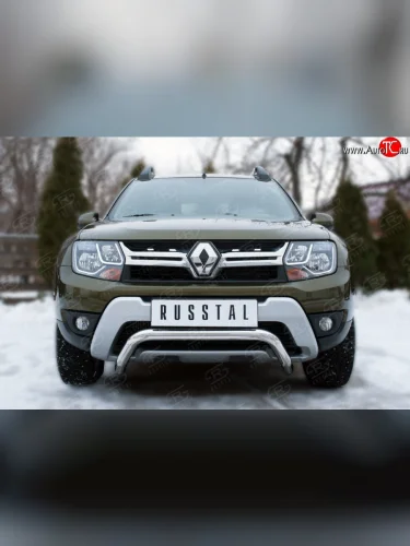 Защита переднего бампера (Ø63 мм волна, нержавейка) SLITKOFF Renault Duster  HS (2015-2021) рестайлинг