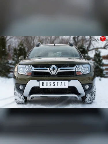 Защита переднего бампера (Ø42 мм волна, нержавейка) SLITKOFF Renault Duster  HS (2015-2021) рестайлинг