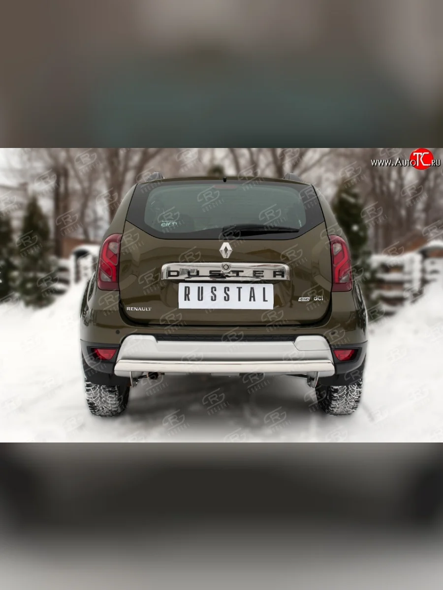 Защита заднего бампера (Ø75x42 мм, нержавейка) Russtal Renault Duster HS рестайлинг (2015-2021)  в Керчи Республика Крым