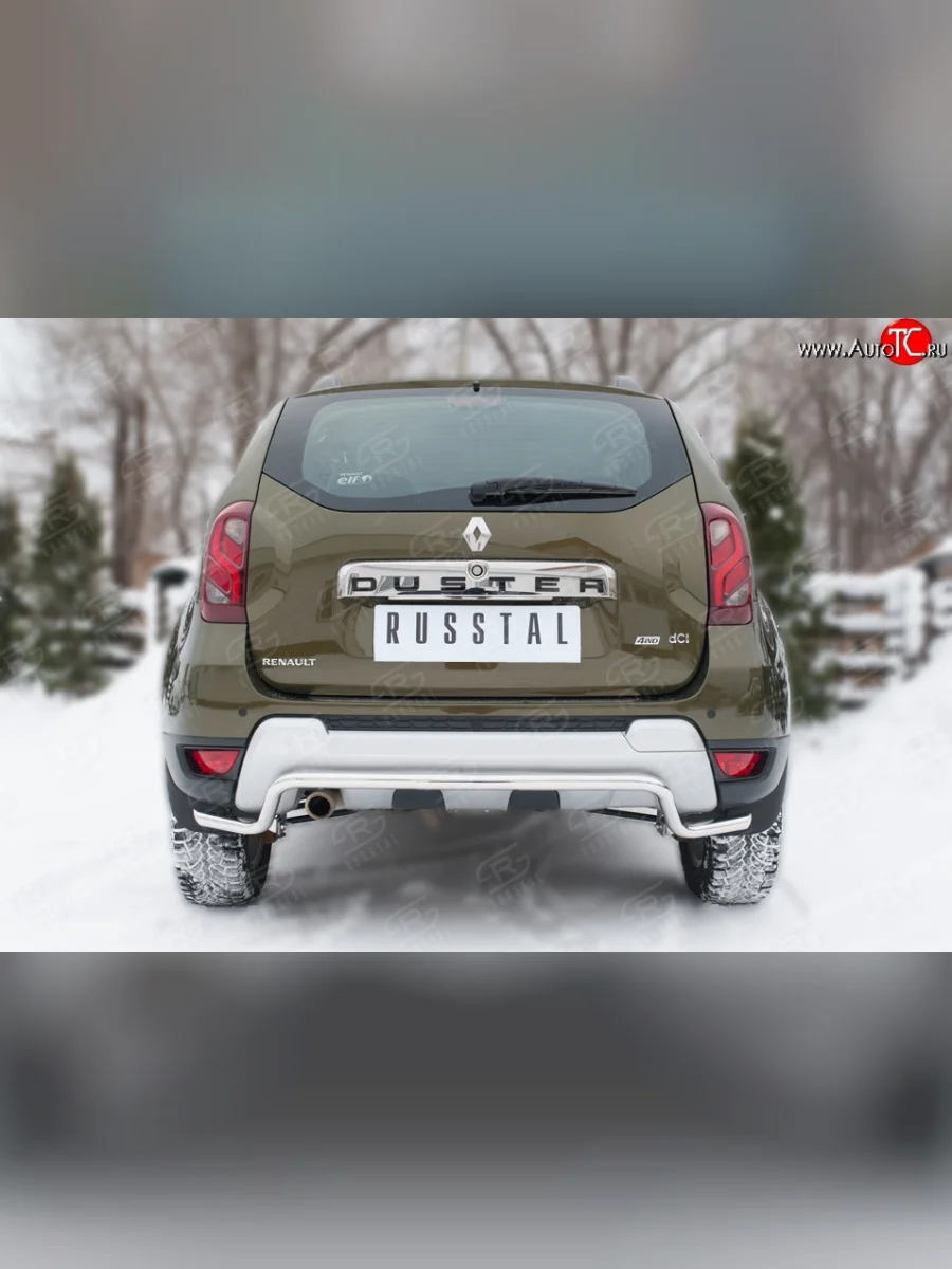 Удлинённая защита заднего бампера из П-образной трубы диаметром 42 мм (рестайлинг) SLITKOFF  Renault Duster (2010-2021) HS  с доставкой в г. Керчь