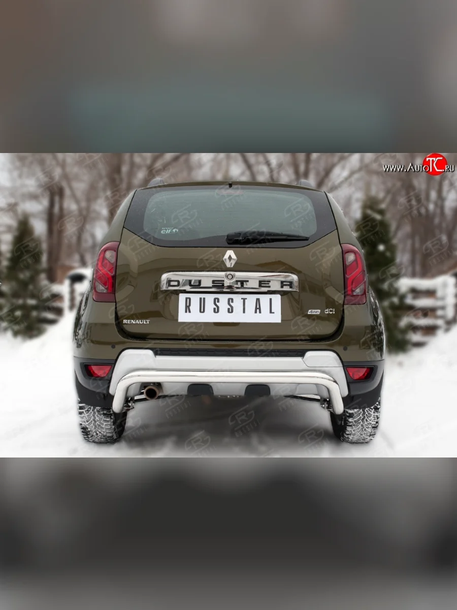 Защита заднего бампера (Ø63 мм волна, нержавейка) SLITKOFF Renault Duster HS рестайлинг (2015-2021)  в Перми Пермском крае
