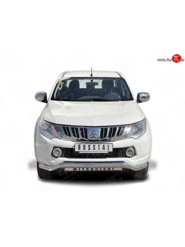 Защита переднего бампера (Ø63 мм волна с надписью, нержавейка) SLITKOFF Mitsubishi L200  5 KK,KL (2015-2019) дорестайлинг