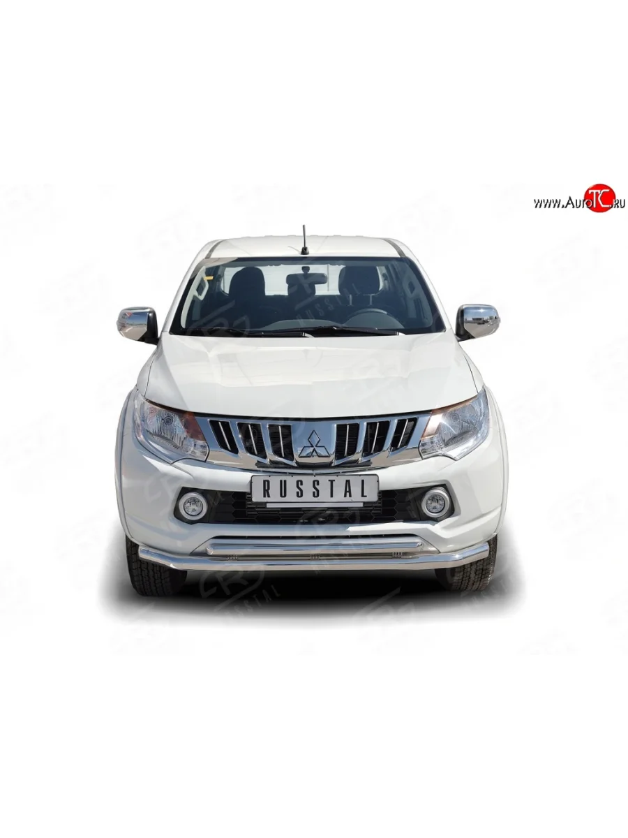 Двойная защита переднего бампера из труб диаметром 63 и 42 мм (рестайлинг) SLITKOFF Mitsubishi L200 5 KK,KL дорестайлинг (2015-2019)  в Перми Пермском крае