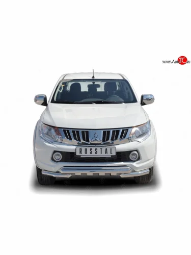 Защита переднего бампера (Ø63 мм с зубами, нержавейка) SLITKOFF Mitsubishi L200  5 KK,KL (2018-2022) рестайлинг