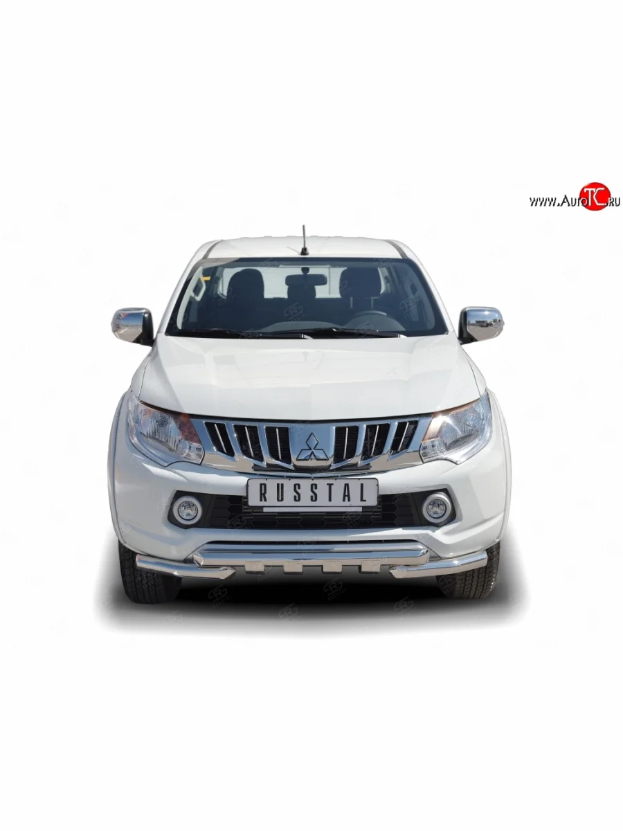Защита переднего бампера (Ø63 мм с зубами, нержавейка) SLITKOFF Mitsubishi L200 5 KK,KL рестайлинг (2018-2022)  в Воронеже Воронежской области