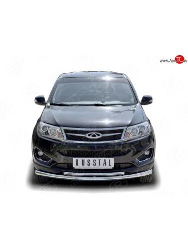 Защита переднего бампера (2 трубыØ63 и 42 мм, нержавейка) SLITKOFF Chery Tiggo 5 (T21) дорестайлинг (2014-2017)