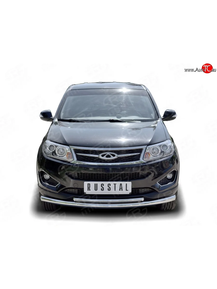 Защита переднего бампера (2 трубыØ63 и 42 мм, нержавейка) SLITKOFF Chery Tiggo 5 (T21) дорестайлинг (2014-2017)  с доставкой в г. Керчь