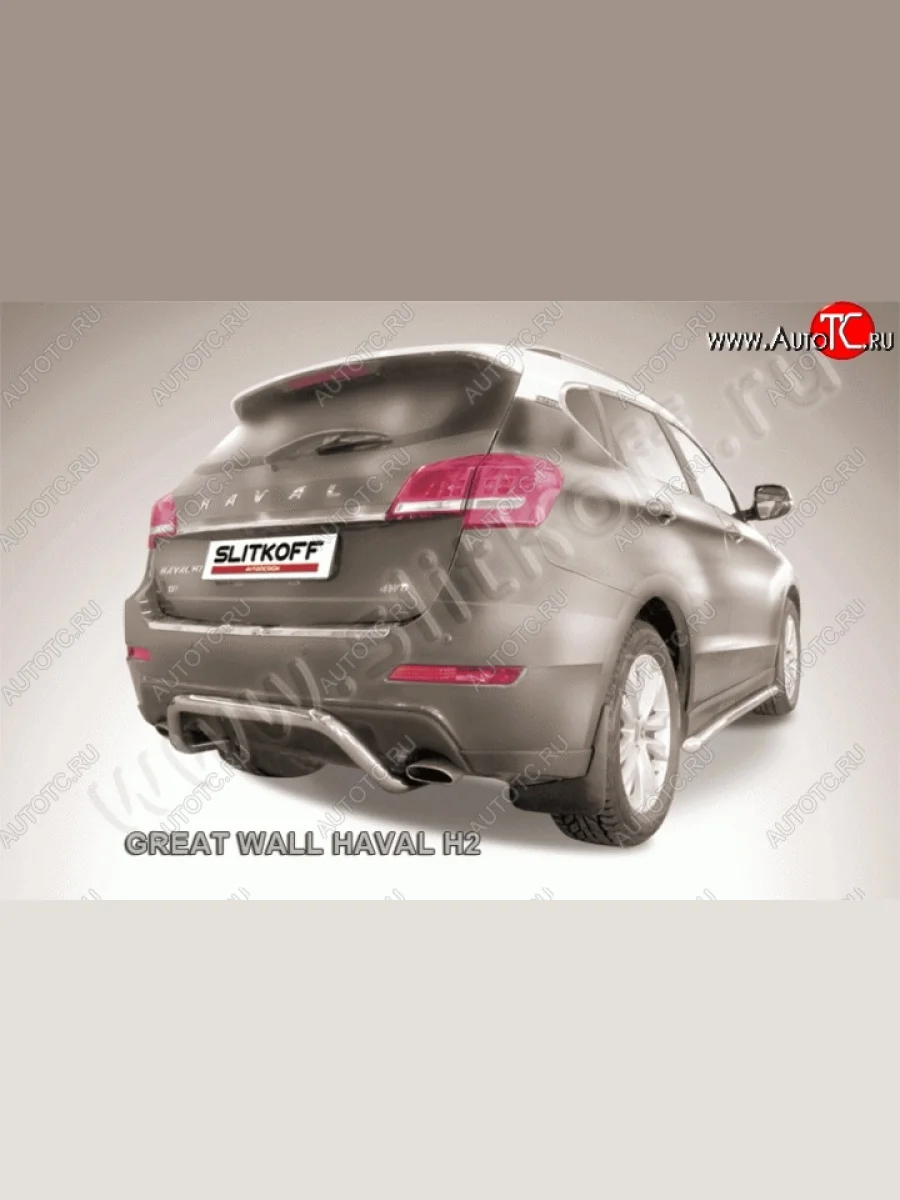 Защита заднего бампера диаметром 57 мм с изгибом Slitkoff Haval H2 (2014-2021) (Нержавейка, Полированная)  с доставкой в г. Керчь