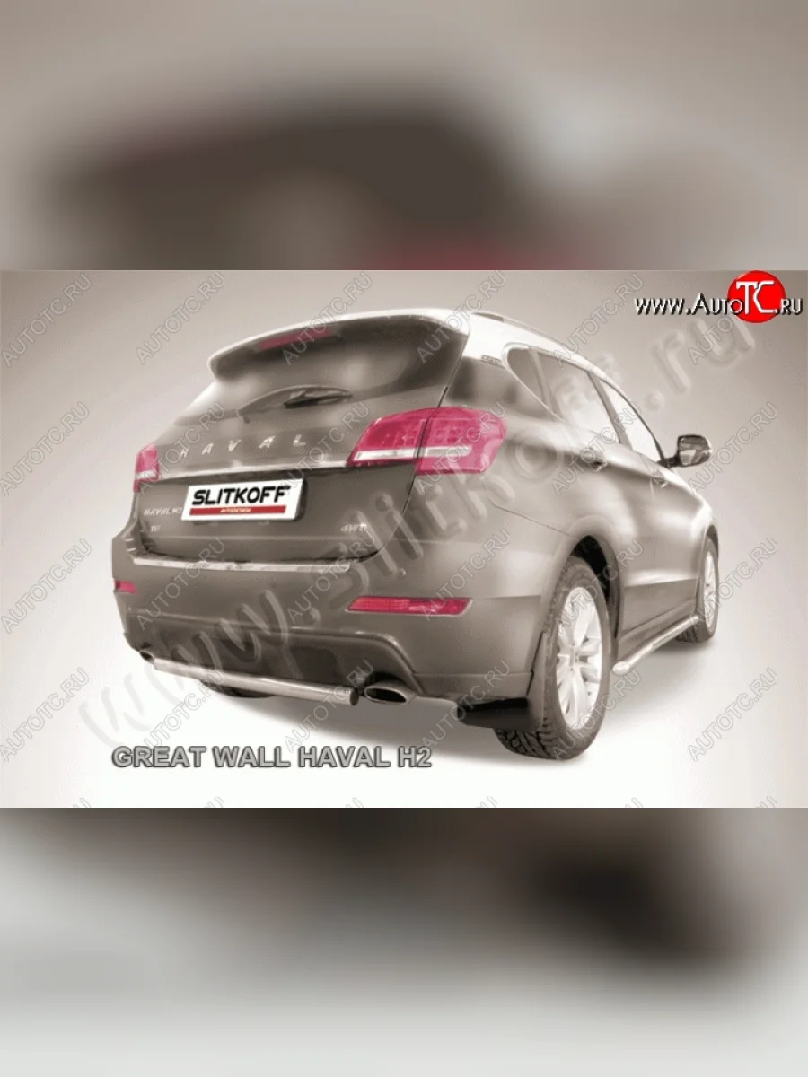 Защита заднего бампера из короткой трубы диаметром 57 мм Slitkoff Haval H2 (2014-2021) (Нержавеющая сталь)  с доставкой в г. Керчь