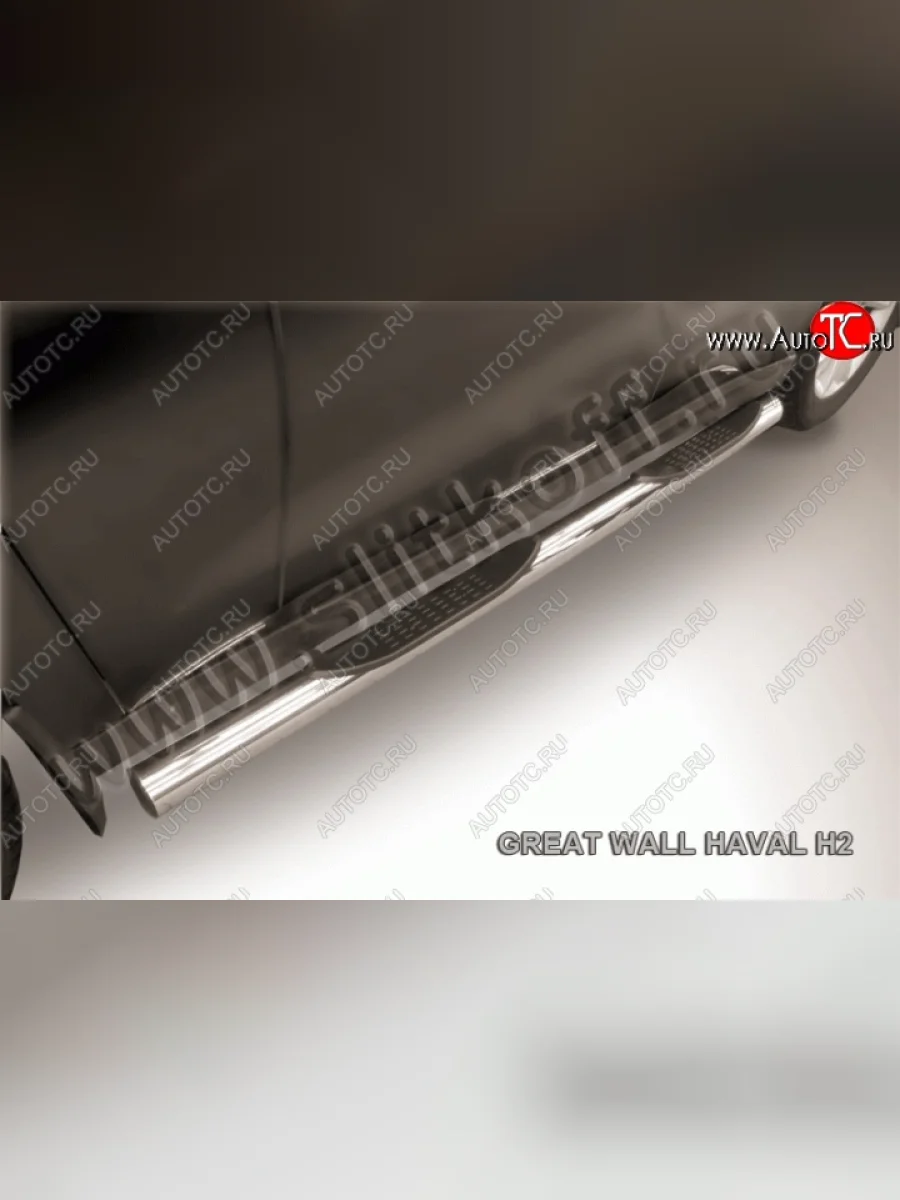 Защита порогов с пластиковыми вставками для ног из круглой трубы диаметром 76 мм Slitkoff Haval H2 (2014-2021) (Нержавейка, Полированная)  в Перми Пермском крае