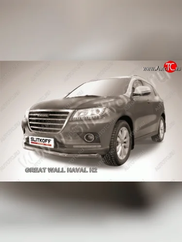 Одинарная защита переднего бампера диаметром 57 мм Slitkoff Haval H2 (2014-2021) (Нержавеющая сталь)