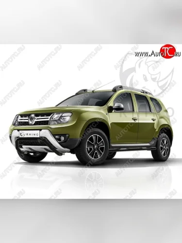 Защита порогов с пластиковыми вставками для ног из круглой трубы диаметром 76 мм SLITKOFF (Сталь с полимерным покрытием. Цвет: чёрный ) Renault Duster  HS (2015-2021) рестайлинг