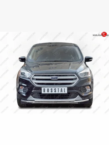 Защита переднего бампера (2 трубыØ42 мм, нержавейка) SLITKOFF Ford Kuga  2 (2016-2019) рестайлинг