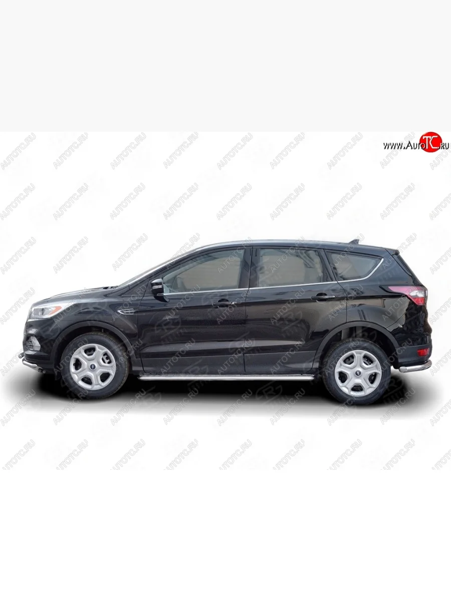 Порожки для ног (Ø42) SLITKOFF Ford Kuga 2 рестайлинг (2016-2019) (лист - алюминий, профиль - нержавейка)  в Самаре Самарской области