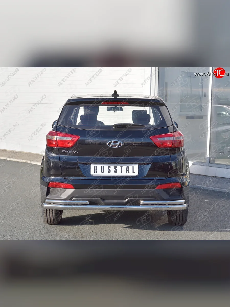 Защита заднего бампера (2 трубы Ø63 и 42 мм, нержавейка) SLITKOFF  Hyundai Creta (2015-2021) GS  с доставкой в г. Самара