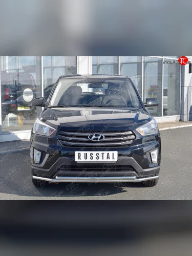 Защита переднего бампера (2 трубыØ42 мм, нержавейка) SLITKOFF Hyundai Creta GS рестайлинг (2019-2021)