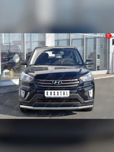 Защита переднего бампера (Ø63 мм, нержавейка) SLITKOFF Hyundai Creta  GS (2015-2021) дорестайлинг, рестайлинг