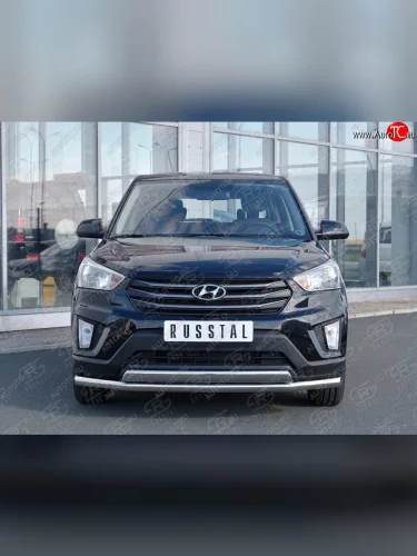 Защита переднего бампера (2 трубыØ63 и 75х42 мм, нержавейка) Russtal Hyundai Creta GS рестайлинг (2019-2021)