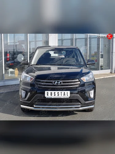 Защита переднего бампера (2 трубыØ63 и 42 мм, нержавейка) SLITKOFF Hyundai Creta GS рестайлинг (2019-2021)