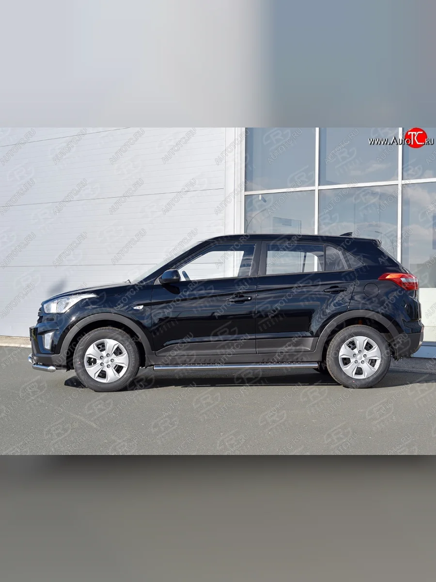 Защита порогов из овальной трубы диаметром 120x60 мм с проступью Russtal Hyundai Creta GS рестайлинг (2019-2021)  в Самаре Самарской области