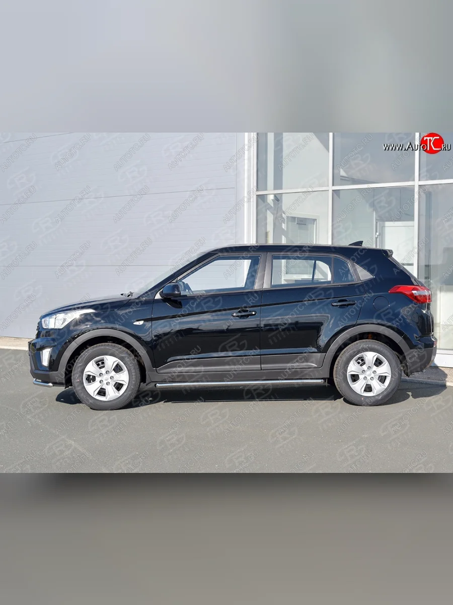 Защита порогов из круглой трубы диаметром 42 мм SLITKOFF Hyundai Creta GS дорестайлинг (2015-2019)  с доставкой в г. Керчь