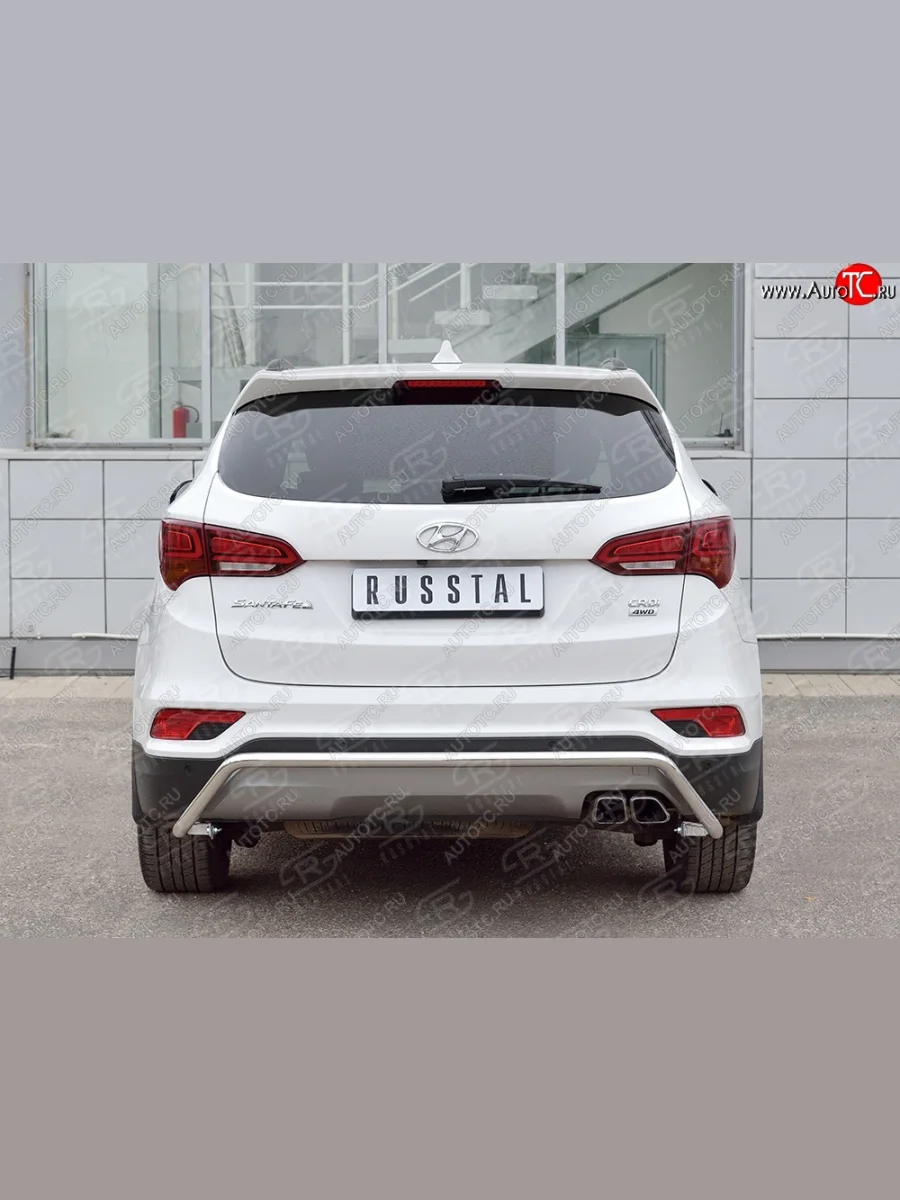 Защита заднего бампера (Ø42 мм волна, нержавейка, Premium) SLITKOFF  Hyundai Santa Fe (2015-2019) DM  В Кинешме Ивановской области