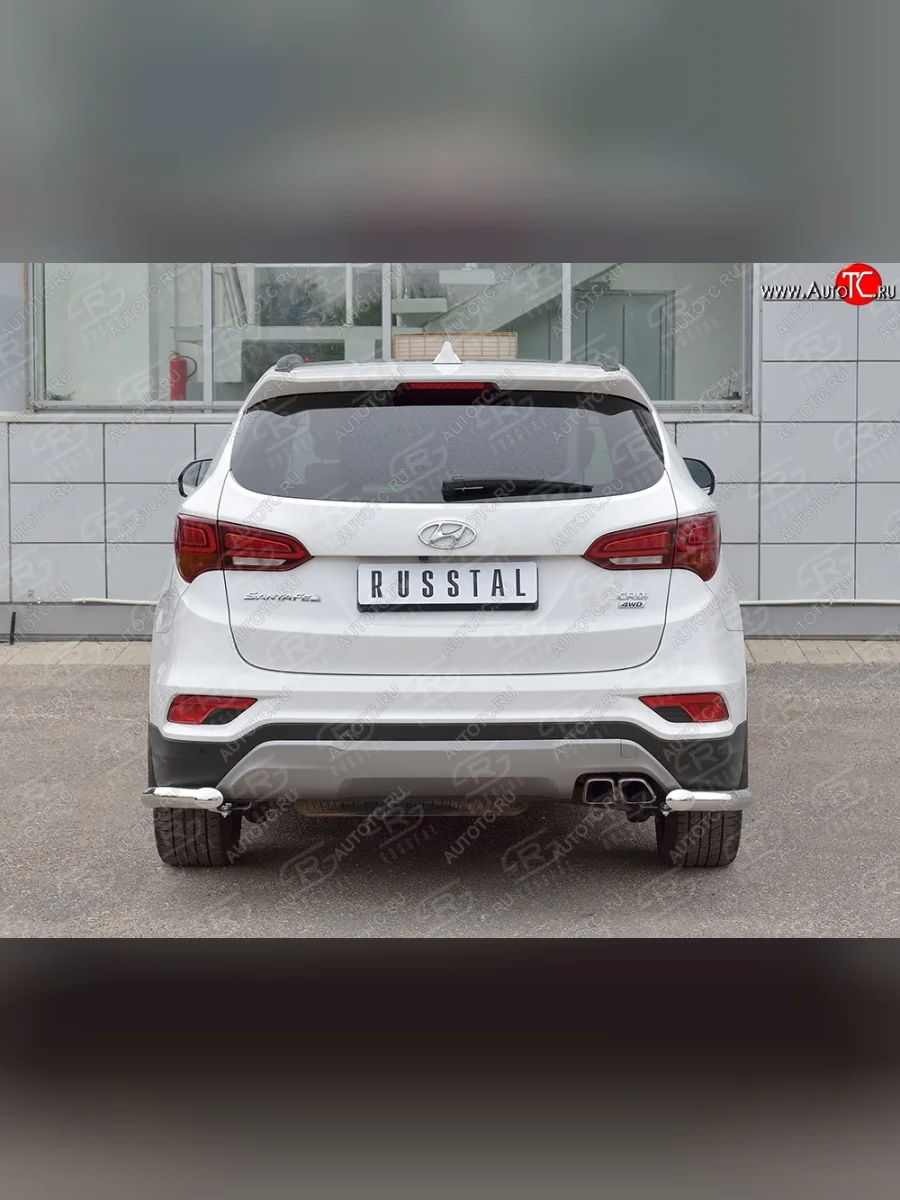 Защита заднего бампера (Ø63 мм уголки, нержавейка, Premium) SLITKOFF  Hyundai Santa Fe (2015-2019) DM  в Воронеже Воронежской области