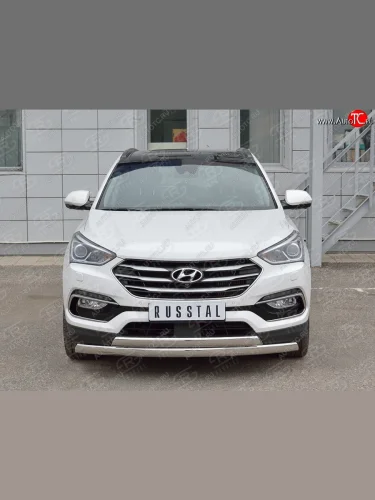 Защита переднего бампера (2 трубыØ75х42 мм, нержавейка, Premium) Russtal Hyundai Santa Fe DM рестайлинг (2015-2019)