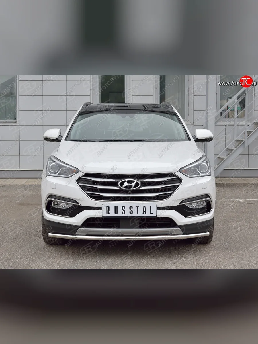 Защита переднего бампера (Ø42 мм, нержавейка, Premium) SLITKOFF Hyundai Santa Fe DM рестайлинг (2015-2019)  в Перми Пермском крае