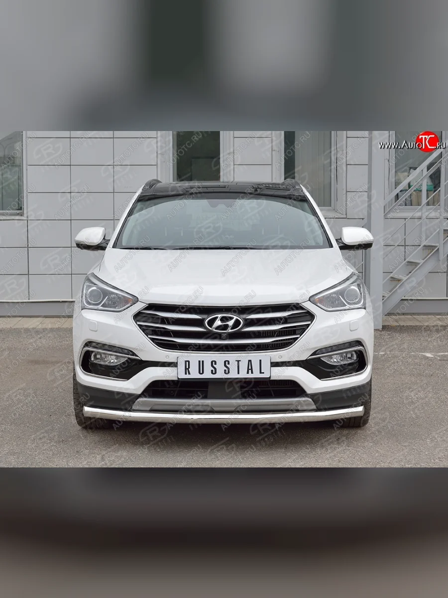 Защита переднего бампера (Ø63 мм, нержавейка, Premium) SLITKOFF Hyundai Santa Fe DM рестайлинг (2015-2019)  в Самаре Самарской области