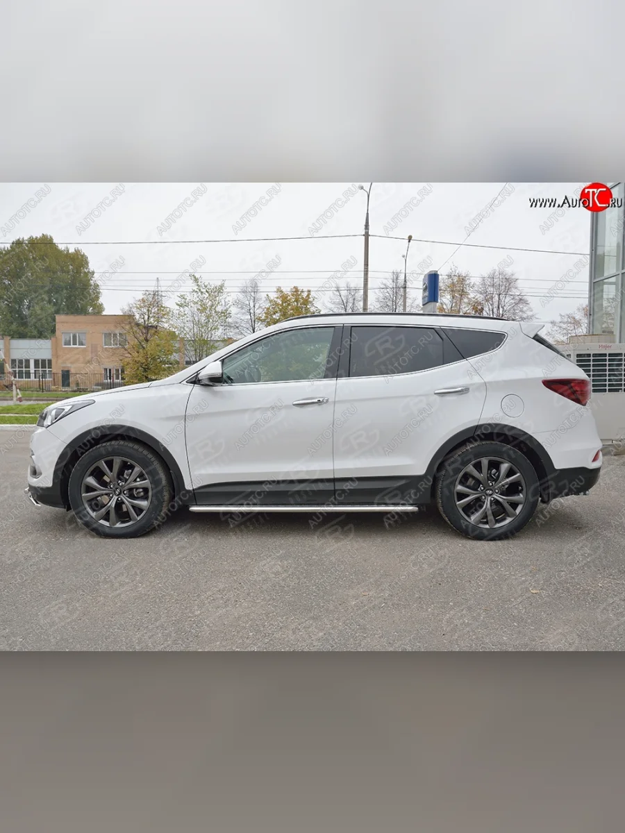 Широкая защита порогов с трубой диаметром 42 мм Premium SLITKOFF Hyundai Santa Fe DM рестайлинг (2015-2019)  в Перми Пермском крае