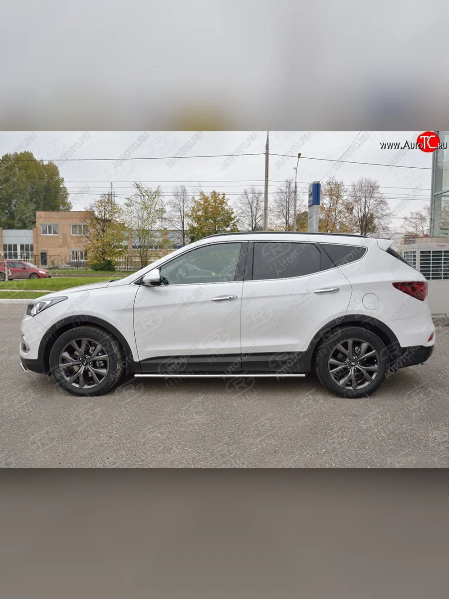 Защита порогов из овальной трубы диаметром 75x42 мм с проступью PREMIUM Russtal Hyundai Santa Fe DM рестайлинг (2015-2019)  в Самаре Самарской области