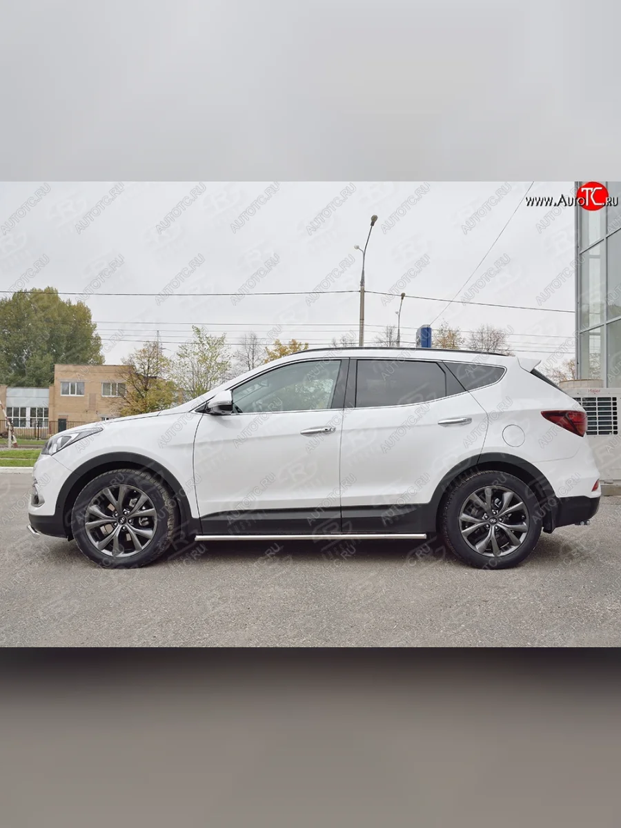 Защита порогов из круглой трубы диаметром 42 мм PREMIUM SLITKOFF Hyundai Santa Fe DM рестайлинг (2015-2019)  в Керчи Республика Крым