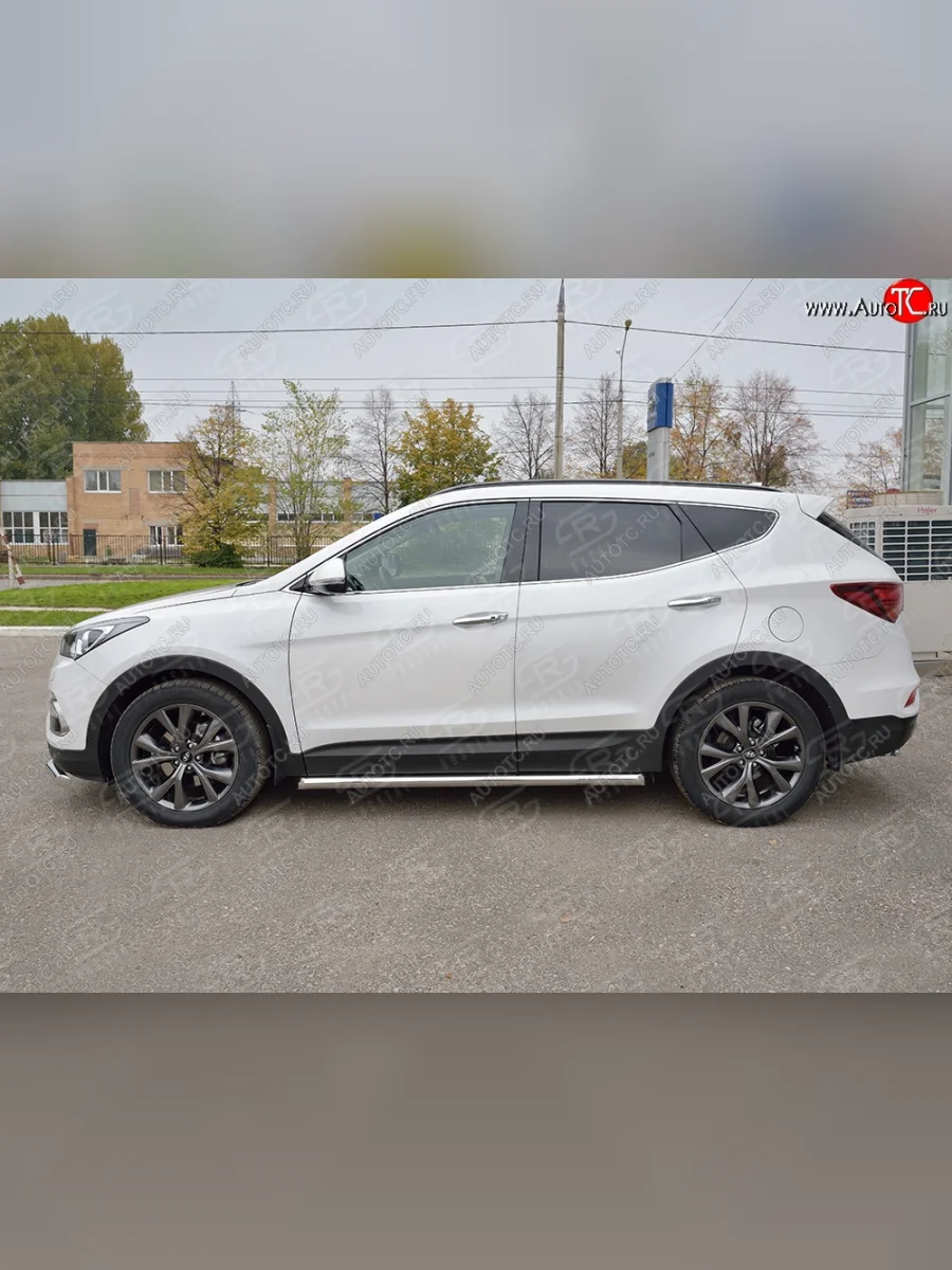 Защита порогов из круглой трубы диаметром 63 мм PREMIUM SLITKOFF  Hyundai Santa Fe (2015-2019) DM  в Самаре Самарской области