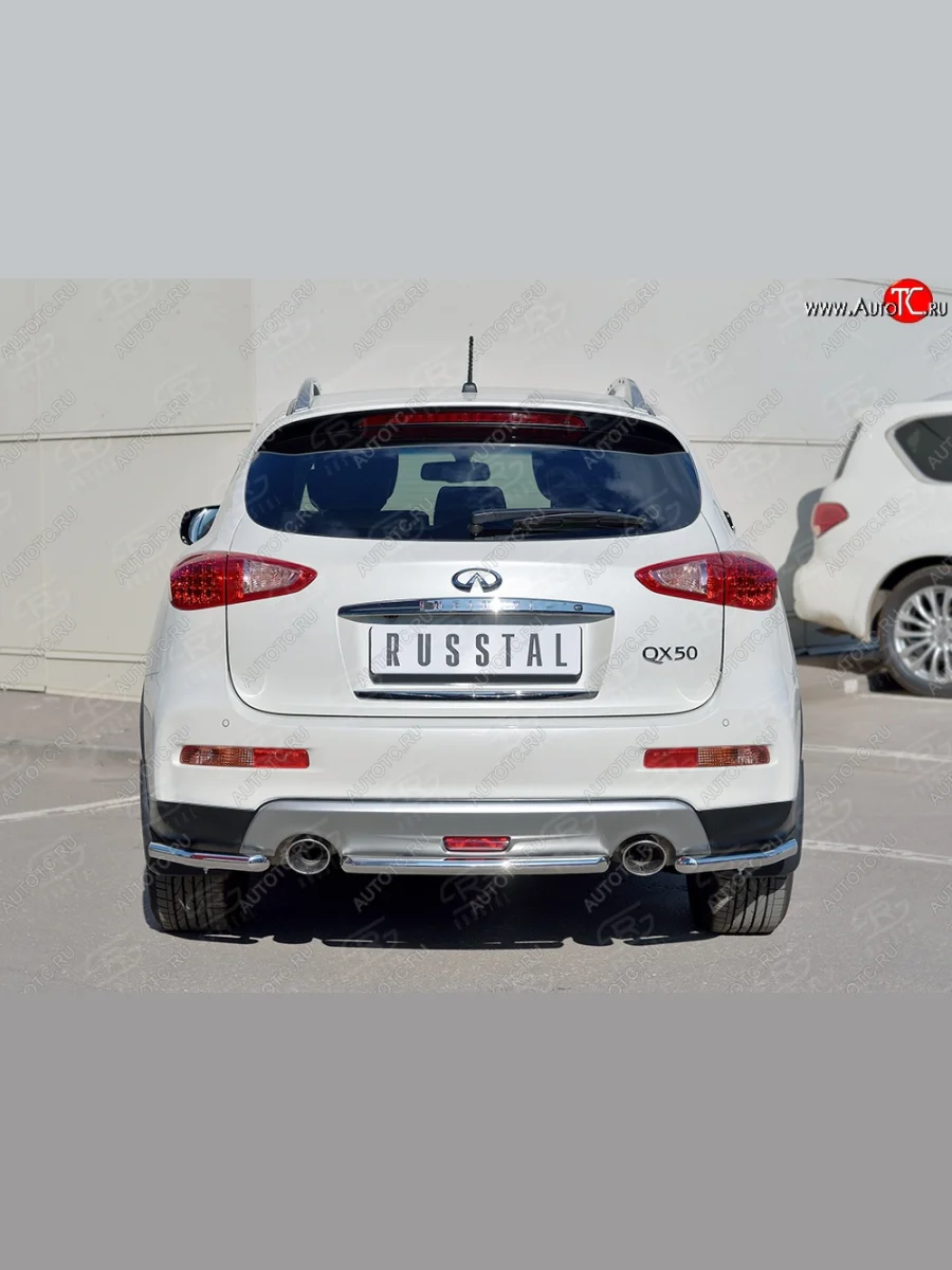 Защита заднего бампера (Ø42 мм уголки, нержавейка) SLITKOFF INFINITI Qx50 J50 рестайлинг (2015-2018)  с доставкой в г. Керчь