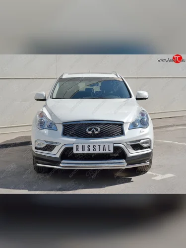 Защита переднего бампера (2 трубыØ42 мм, нержавейка) SLITKOFF INFINITI Qx50  J50 (2013-2016) дорестайлинг