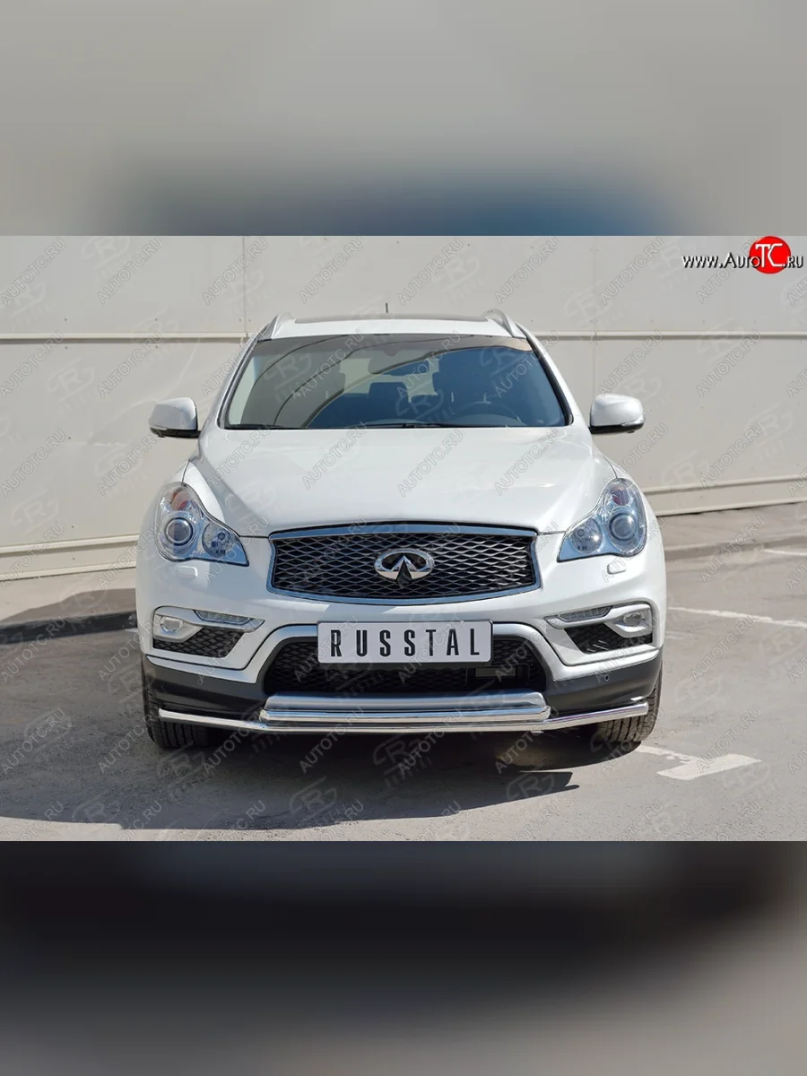 Защита переднего бампера (2 трубыØ42 мм, нержавейка) SLITKOFF INFINITI Qx50 J50 дорестайлинг (2013-2016)  в Перми Пермском крае